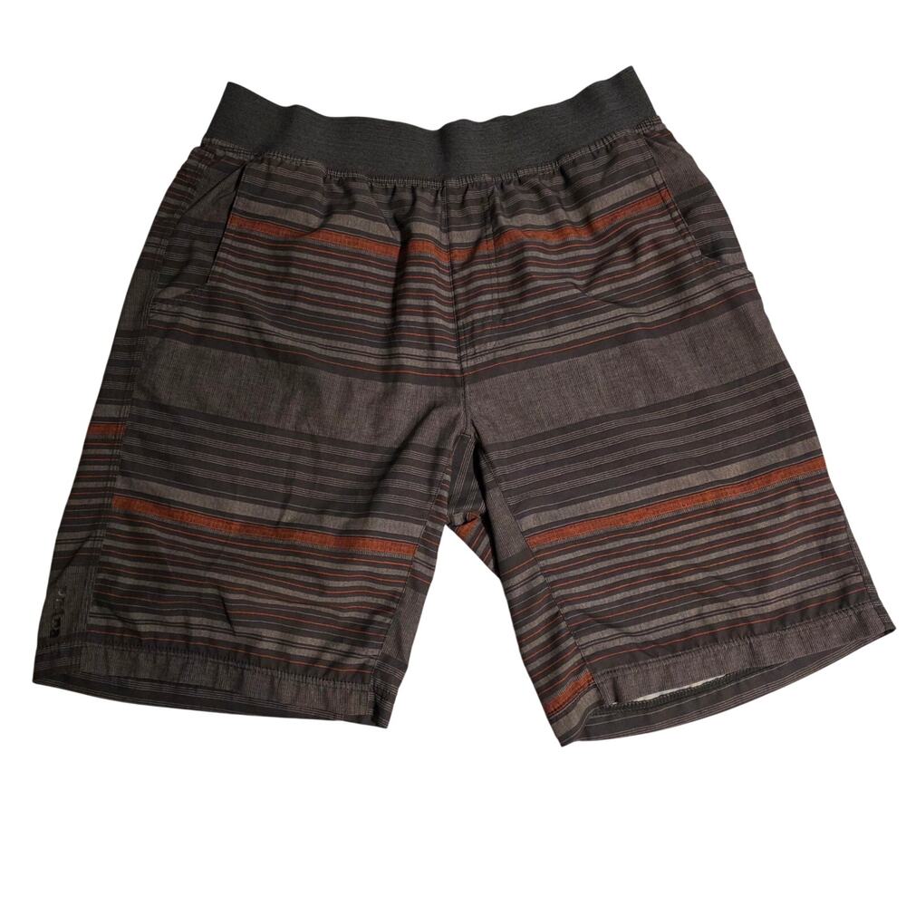 Prana Men's Mojo Short Charcoal Grey Multi-Stripe Board Shorts L